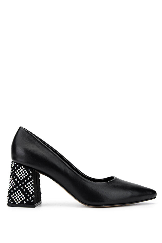 Women's Genuine Leather Black Heeled Shoes