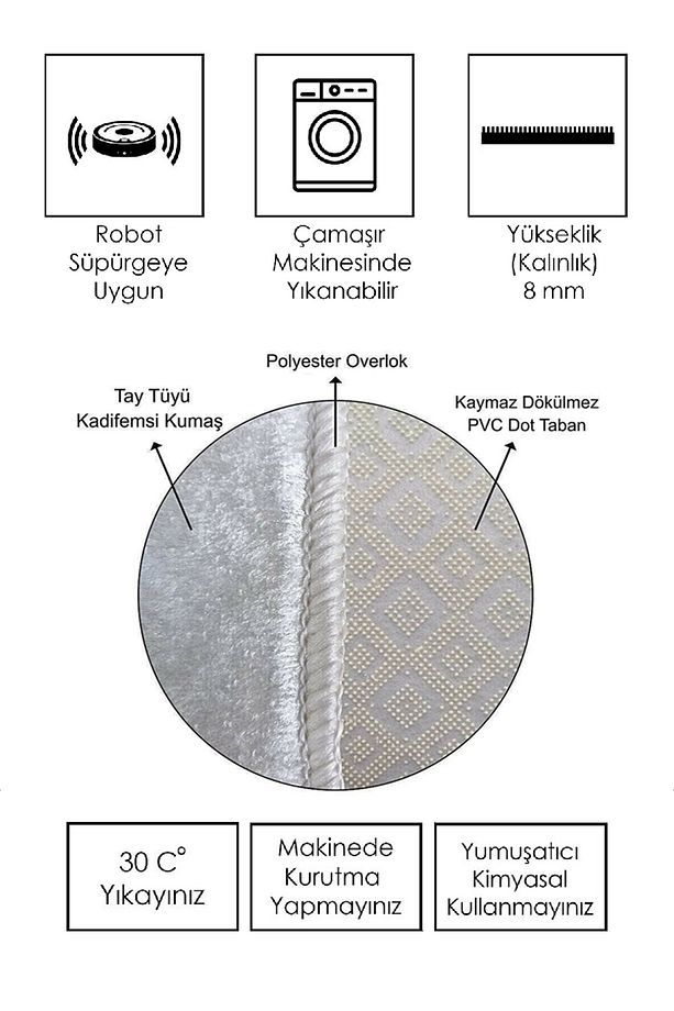 Yuvarlak Dijital Baskı Yıkanabilir Kaymaz Taban Salon Halısı Mutfak Halısı Koridor Halısı - 3