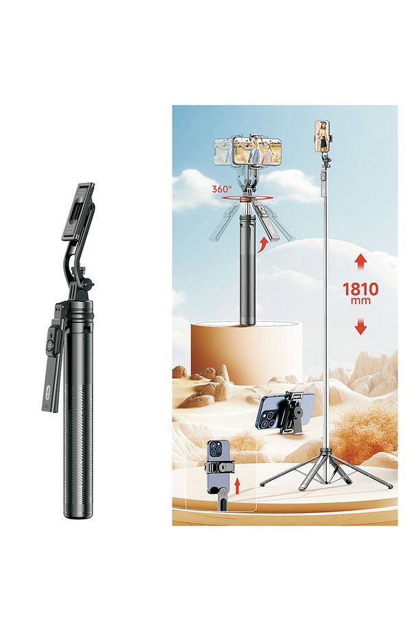 Kumandalı Selfi Çubuğu ve Tripod Go-Des GD-ST89 360 Derece Dönebilen Max 181 cm Siyah - 2