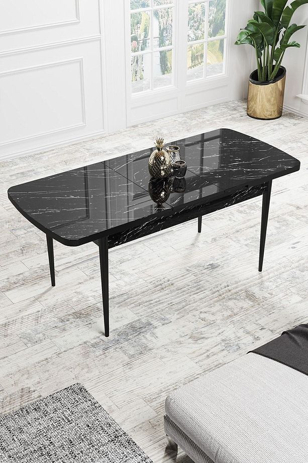 Noa Serisi 80x132 Açılabilir Mdf Siyah Mermer Desen Mutfak Masası - 2