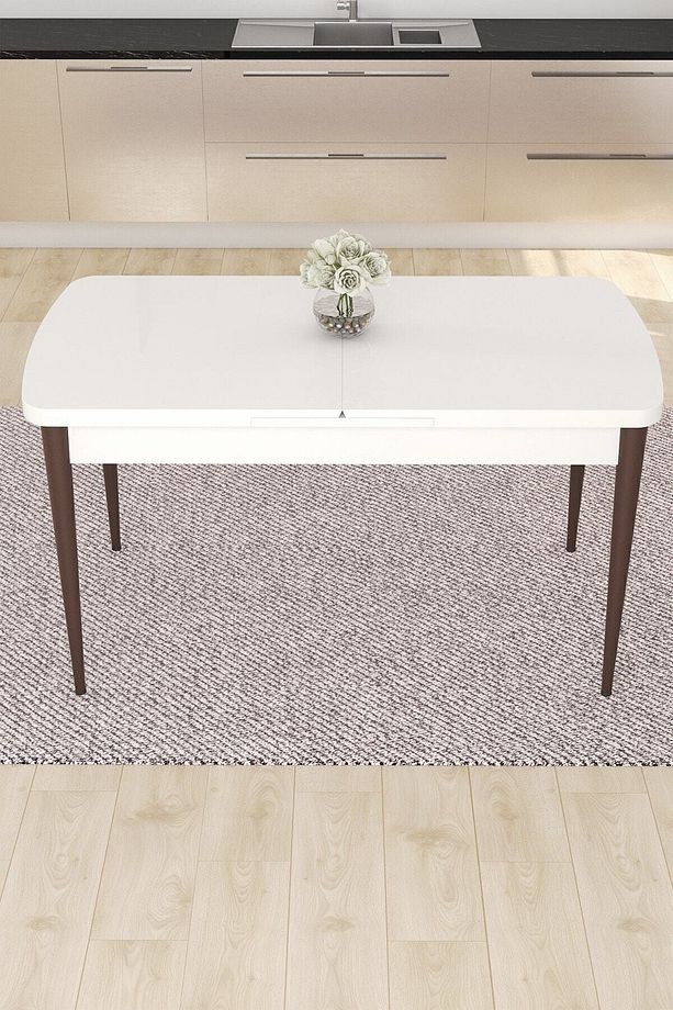 Eva Serisi 80x132 Açılabilir Mdf Mutfak Masası Takımı Barok Desen Masa 4 Gri Sandalye - 3