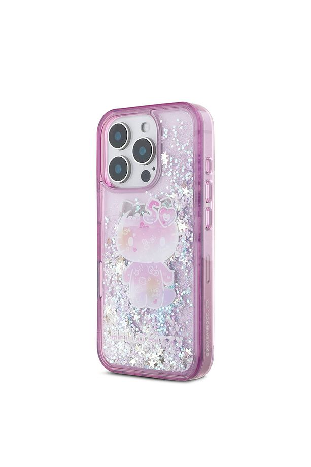 iPhone 16 Pro Uyumlu Kılıf Hello Kitty  Lisanslı Sıvılı Simli 50. Yıldönümü Partisi Kapak Mor - 2
