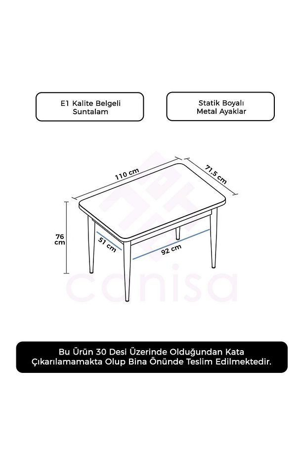 Nil Serisi 70x110 Sabit Siyah Mermer Desen Mutfak Masası - 3