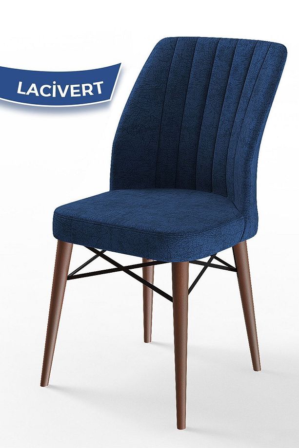 Nef Serisi 70x114 Açılabilir Mdf Barok Ahşap Desen Masa Takımı Ve 6 Lacivert Sandalye - 5