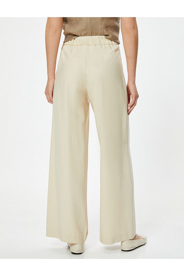 Yüksek Bel Geniş Paça Pantolon Modal Kumaş - 4