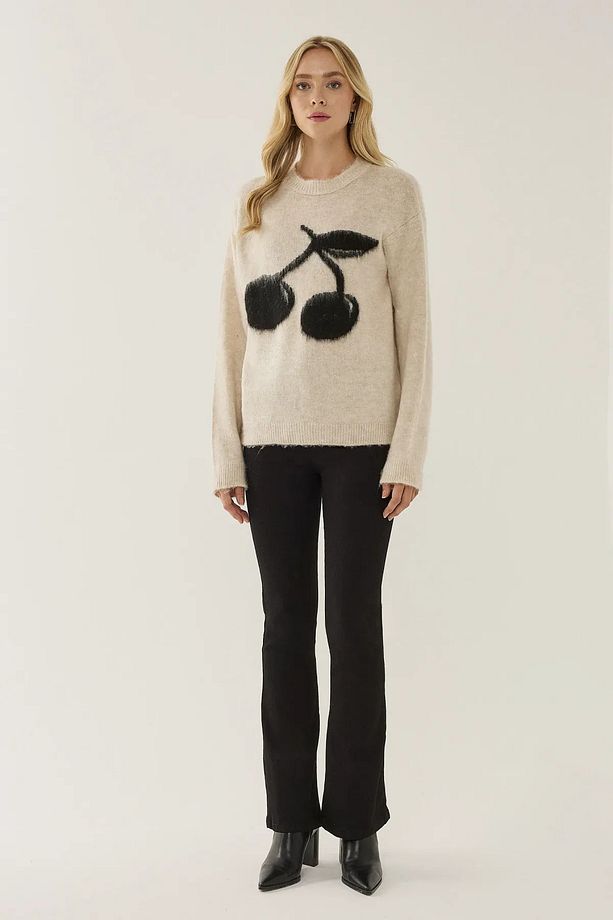 Relaxed Fit Cherry Desenli Triko Kazak - 3
