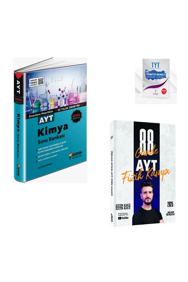 Aydın Yayınları AYT Kimya ve Özcan Aykın 2025 AYT 88 Günde Fizik Kampı Soru Bankası + T.G Deneme - 1