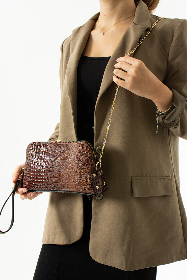 Handbag and Shoulder Chain Cross Strap Bag with Iguana Pattern - 3