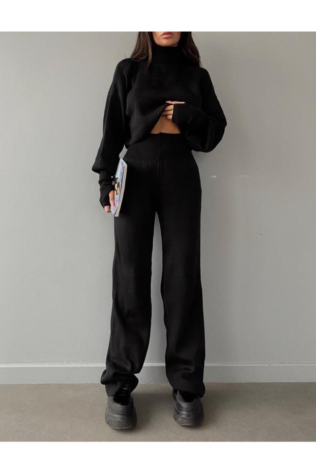 Turtleneck Finger-Locking Bottom Top Knitwear Suit