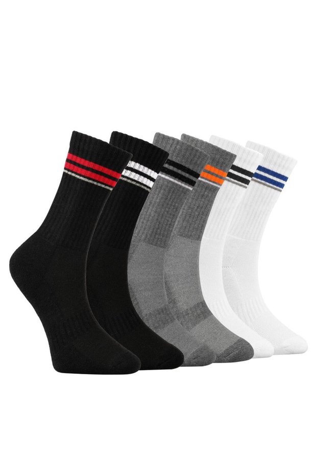 Men's 6 Pairs College Tennis Socks – Striped , Towel Sole, Sports & Daily Use