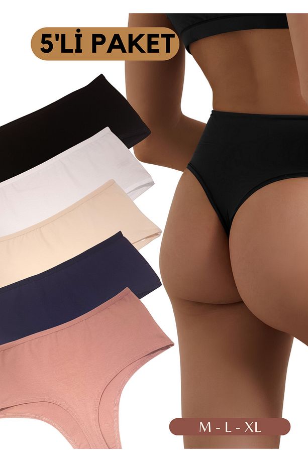Easy Cotton Trim Highrise Yüksek Bel Tanga 5'li Paket - 1