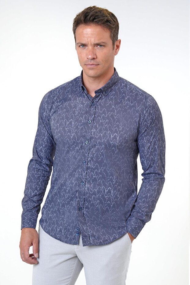 Manşetli Slim Armürlü Gömlek - 1