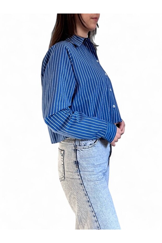 Mavi Crop Gömlek - 5