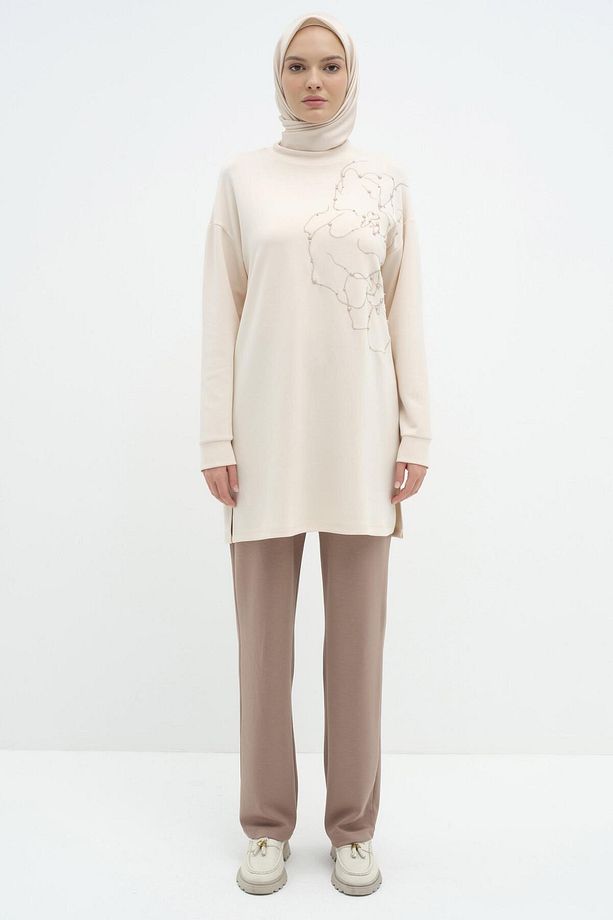 Beli Lastikli Örme Pantolon - Camel - 2