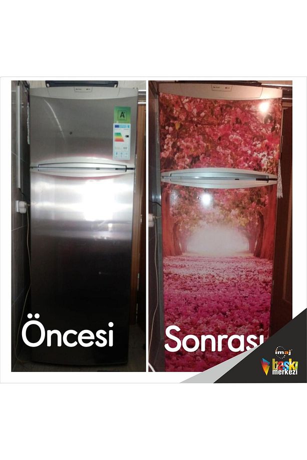Buzdolabı Ve Bulaşık Makinesi Kapak Sticker Kendinden Yapışkanlı Folyo Kaplama Pembe Çiçekler - 6