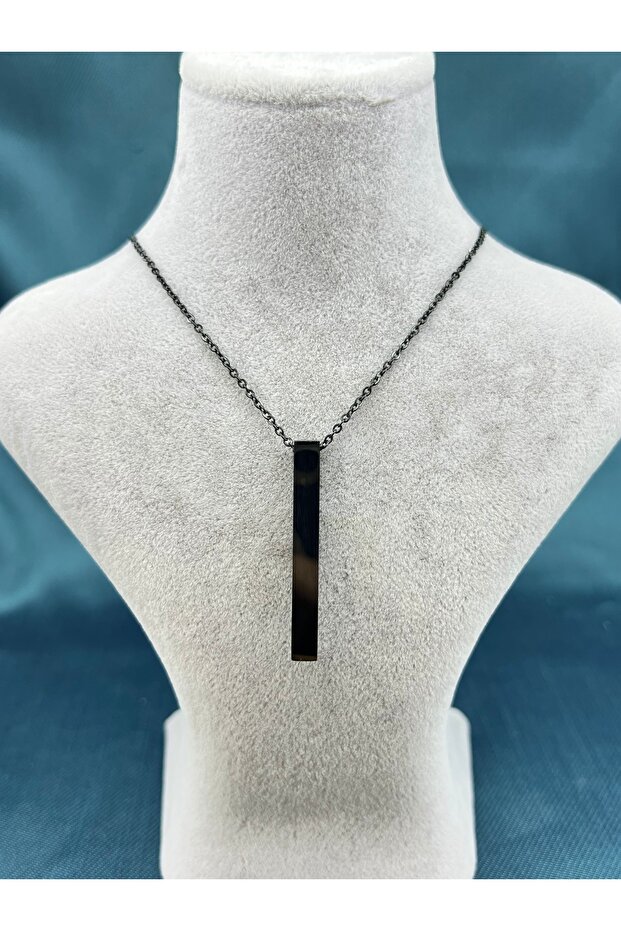 Men's Silver & Black 60cm Long, Stick Steel Necklace