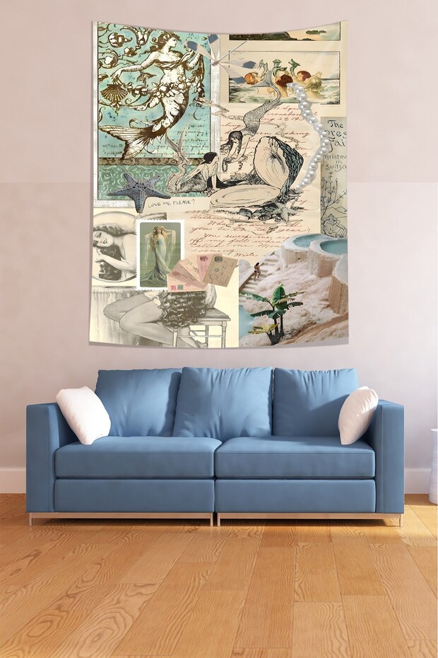 Mermaid Pearl Pattern Vintage Stain Resistant Fabric Wall Cover Wall Carpet Tapestry
