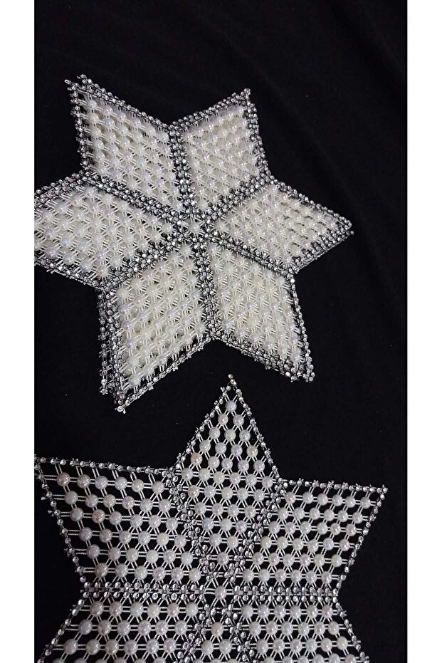 6 Pcs Cream Beaded Pulley Handwork Star Showcase Salon Set/Handcrafted 6 Pieces/Handmade/Napkin Lace