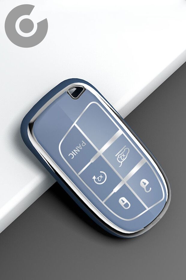 Jeep, Fiat, Dodge, Chrysler Compatible Egea, Cross, Renegade, Grand, Cherokee, Silver Edge Tpu Key Case Cover (Blue)