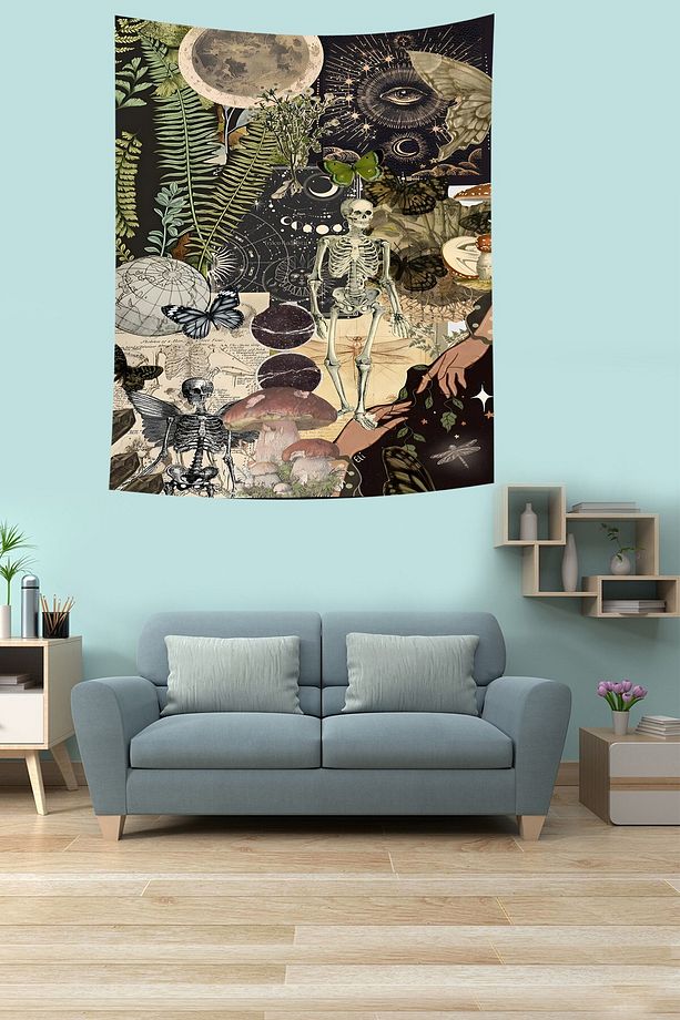 Astronomi Temalı İskelet Tutmaz Kumaş Duvar Örtüsü Duvar Halısı Tapestry - 2