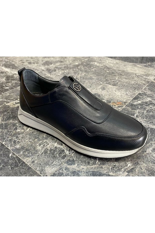 Men's Black Genuine Leather Laceless Casual Shoes 201