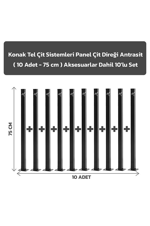 10 Adet Panel Çit Direği 75 CM Aksesuarlar Dahil - 1