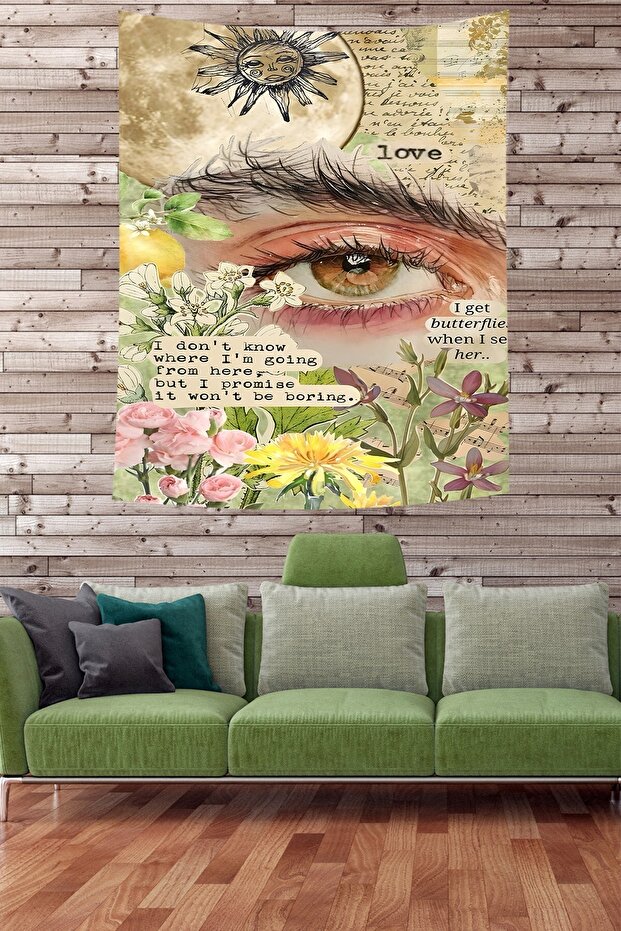 Eye Look Themed Floral Vintge Pattern Stain Resistant Fabric Wall Cover Wall Tapestry Tapestry
