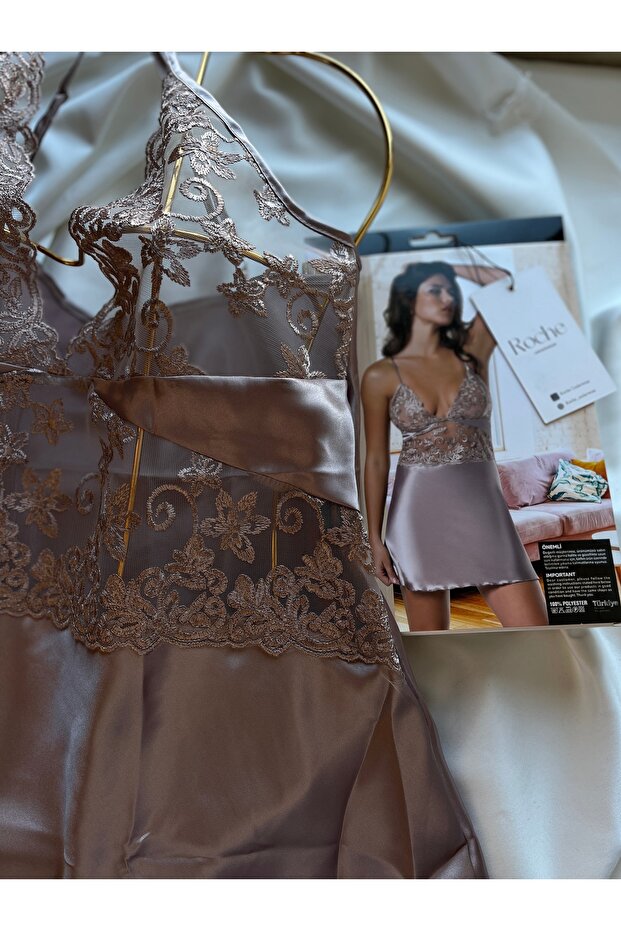 Pembe saten gecelik - 3