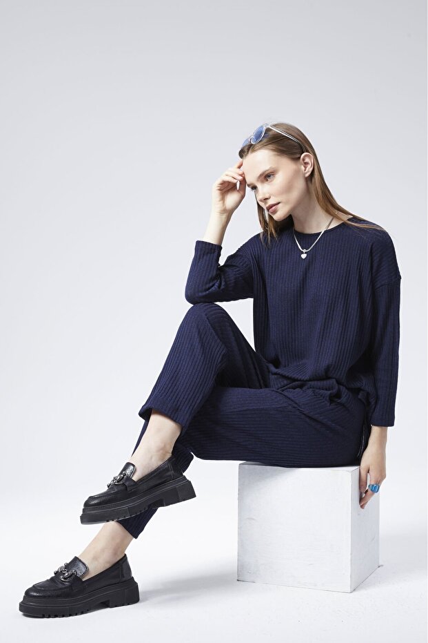 Knitwear Comfort Plus Size Double Suit - Navy Blue