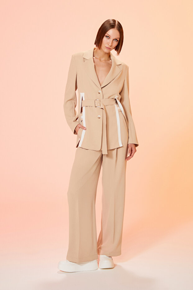 Yırtmaçlı Ceket Bej - 2