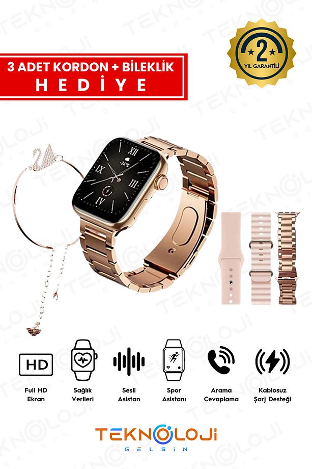 Kadın Akıllı Saat Smart Watch TK30 Mini Flamingo Kolye Hediyeli Ios ve Android Uyumlu 38m 2.2inç - 1