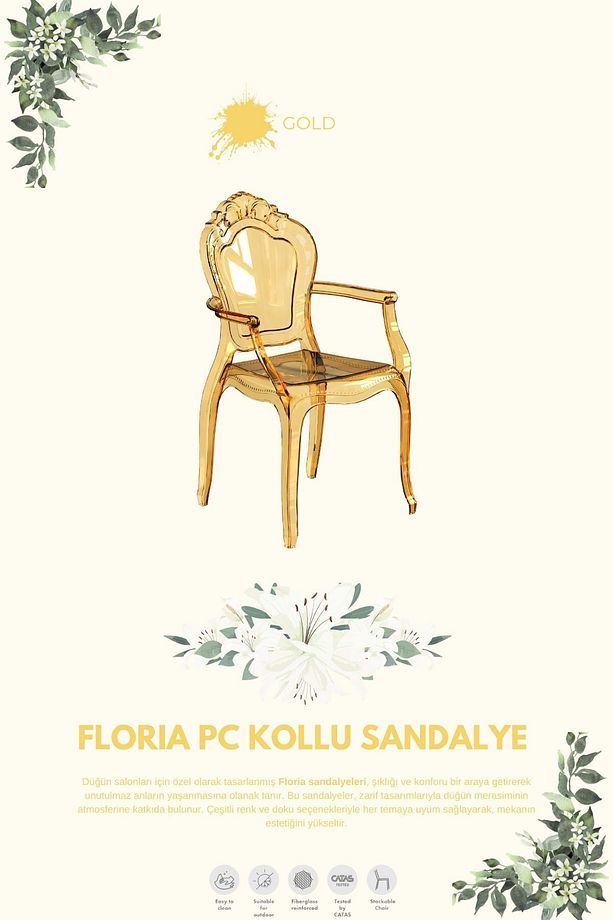 FLORİA  KOLLU POLİKARBON DÜĞÜN SANDALYESİ - 1