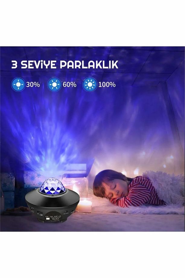 Deluxe Starry Galaxy Projektör Bluetooth Hoparlör Sese Duyarlı Parti Gece Lambası, Tavan Aydınlatıcı - 5