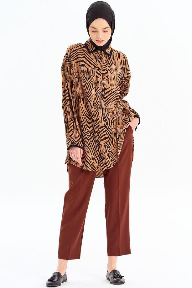 Tek Pile Basic Pantolon - Kahve - 4