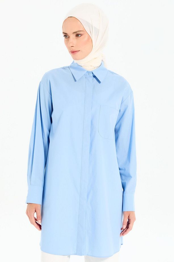 Oversize Cepli Tunik - Açık Mavi - 3