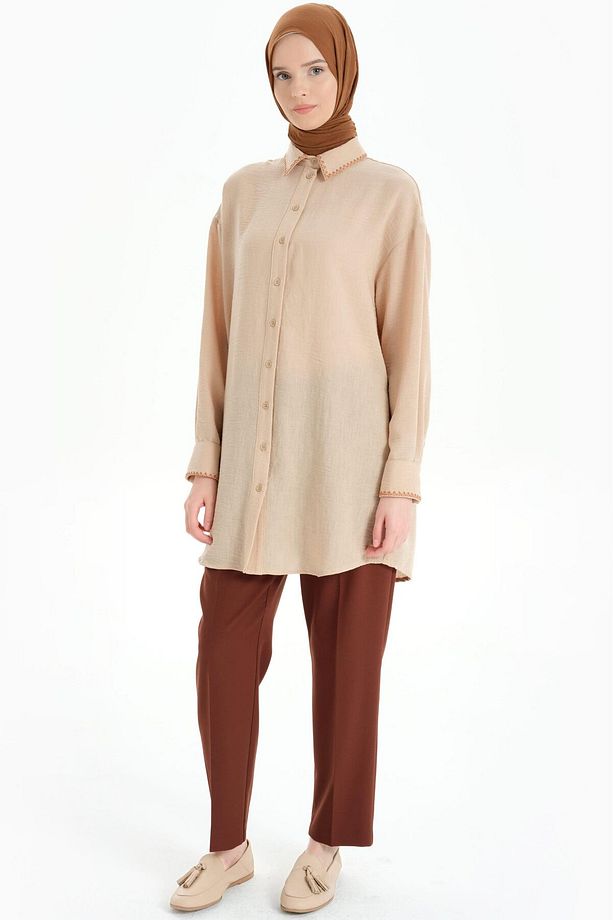 Nakış Detaylı Tunik - Camel - 1