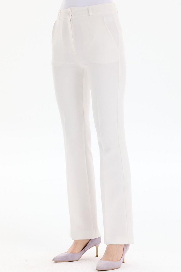 İspanyol Paça Basic Pantolon - Ekru - 5