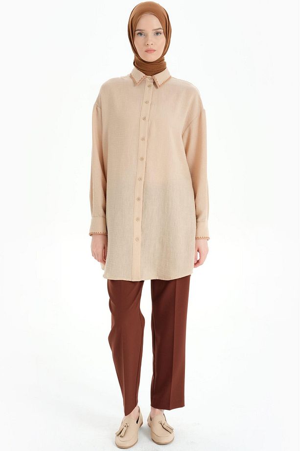 Nakış Detaylı Tunik - Camel - 2