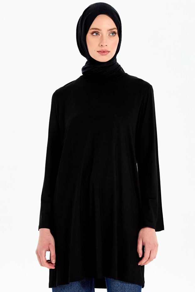 Büyük Beden Örme Tunik - Siyah - 2