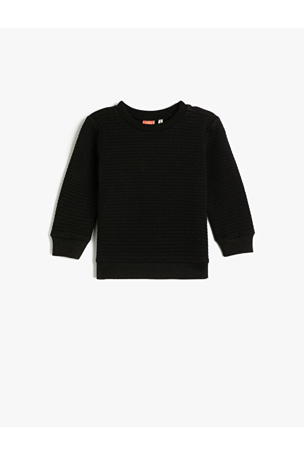 Basic Sweatshirt Textured Crew Neck Cotton
