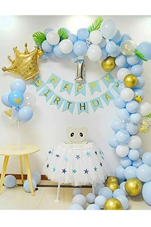 Balloon Chain Set Crown Foil Balloon Happy Birthday Banner Number Foil Balloon
