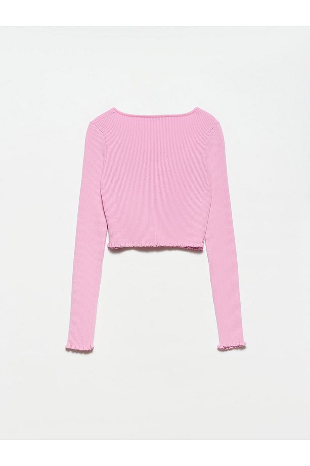 60134 U Yaka Önü Aksesuarlı Triko Hırka-pembe - 2