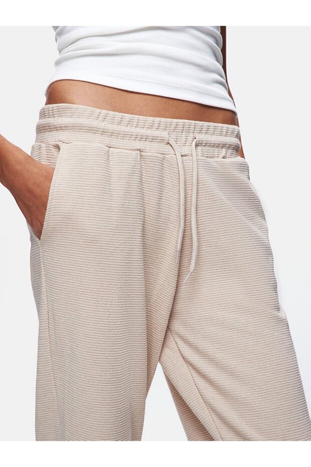 Düz Jogger Regular Fit Bej Eşofman - 5