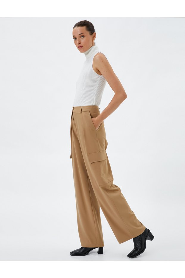 Palazzo Trousers High Waist with Fabric Pleat Detail