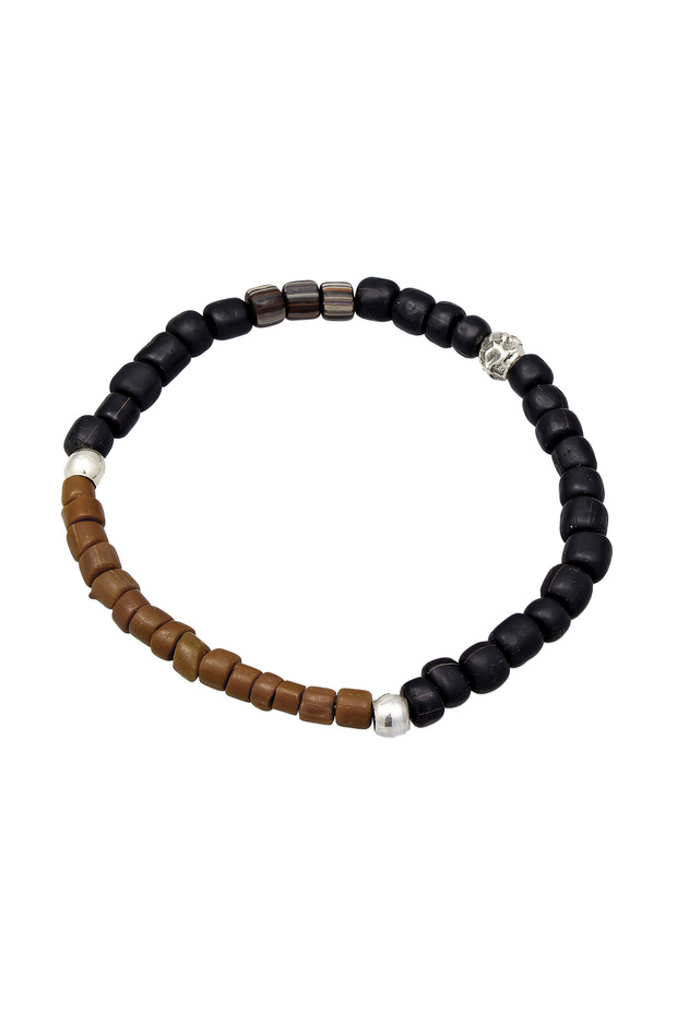 Pánsky náramok z vintage sklenených korálok v modrej farbe zo striebra 925 - 2