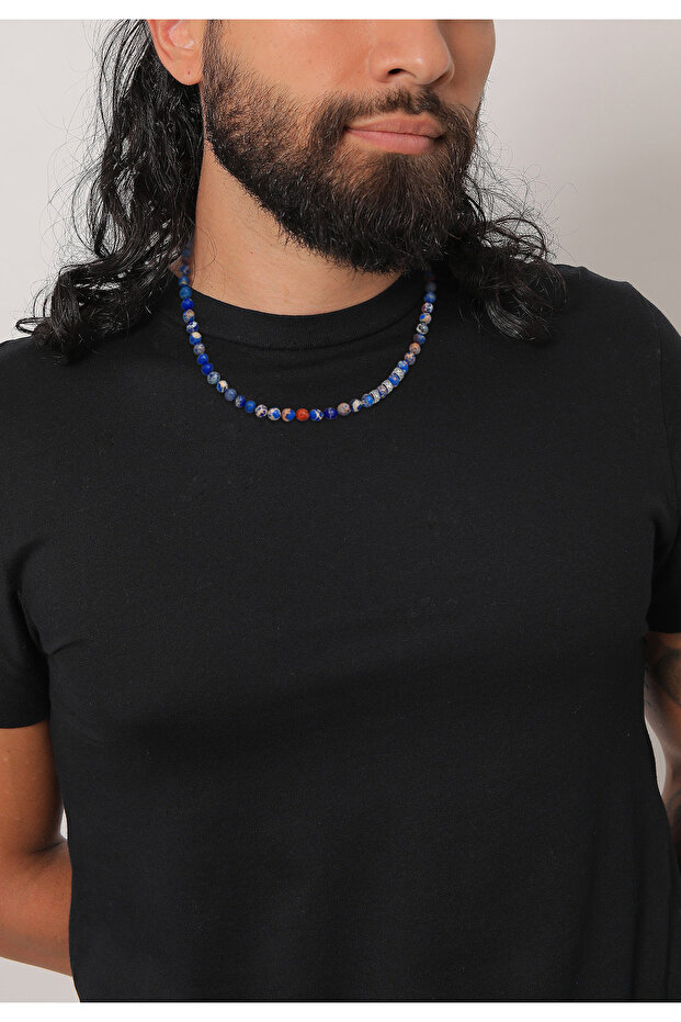 Pánský náhrdelník s korálky a kameny s achátem ze sterlingového stříbra 925 - 5