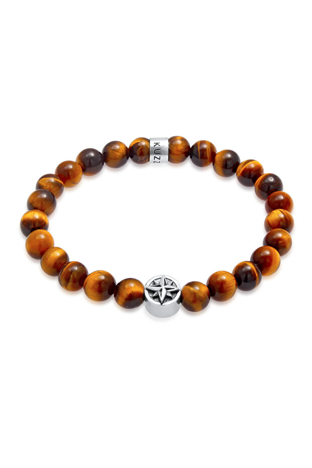 Pánský náramek s tygřím okem a perlou, kompas a korálky Trend ze sterlingového stříbra 925 - 1