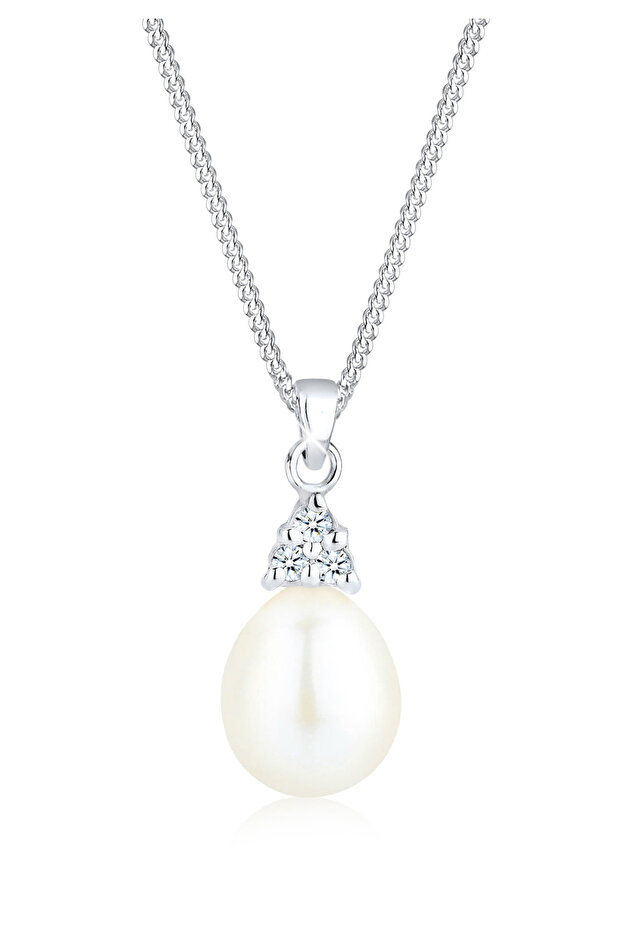 Náhrdelník s diamantovou perlou ve sladké vodě (0,04 ct.) Stříbro 925 - 1