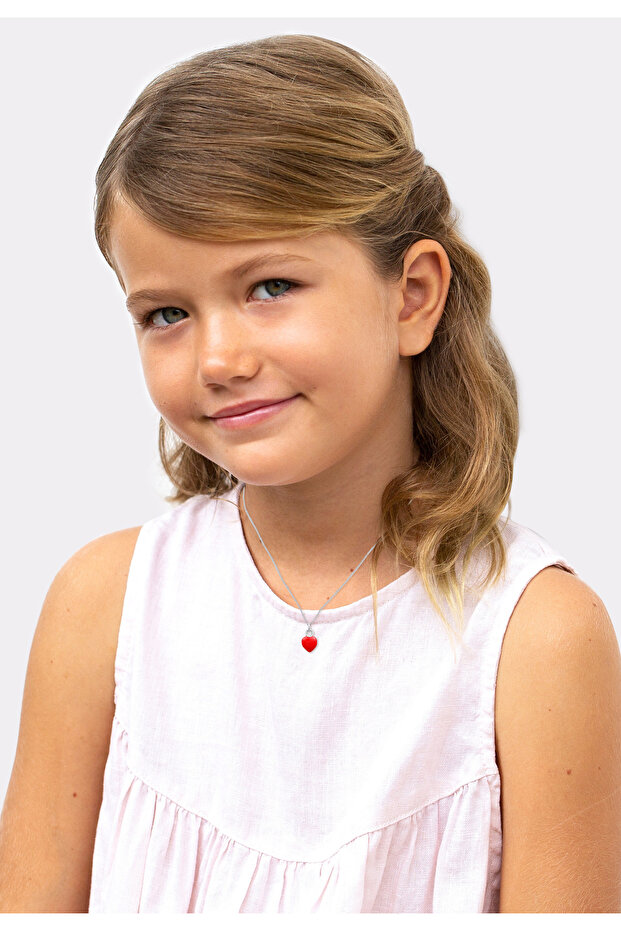 Náhrdelník s červeným srdcem a přívěskem, základní provedení s emailem, ze sterlingového stříbra 925 - 6