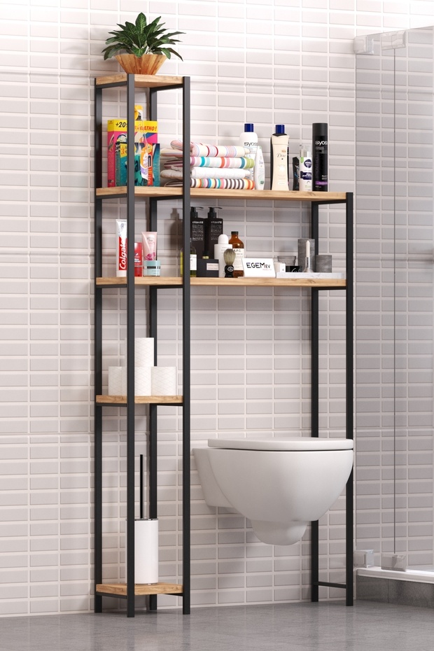 Wc Arkası çok amaçlı Banyo Düzenleyici Klozet Rafı Klozet Üstü Raf Ve fırçalık Havluluk - 5